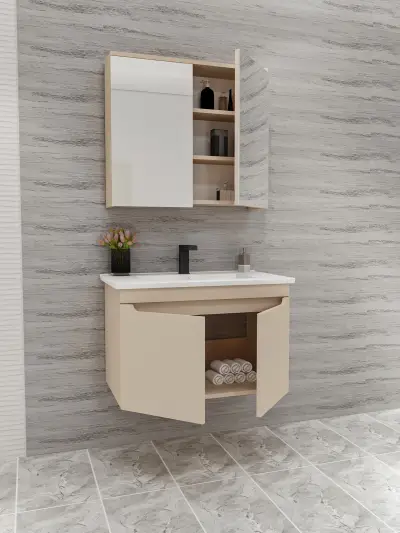 Evola Bathroom Top-Bottom Washbasin Cabinets with Mirror, Sink & Side Cabinet Set - Cappuccino