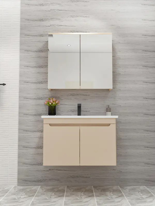 Evola Bathroom Top-Bottom Washbasin Cabinets with Mirror, Sink & Side Cabinet Set - Cappuccino