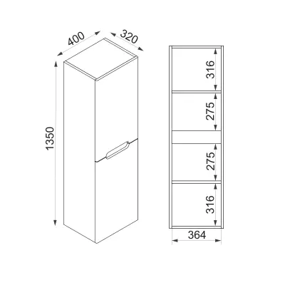 Evola Bathroom Top-Bottom Washbasin Cabinets with Mirror, Sink & Side Cabinet Set - White & 