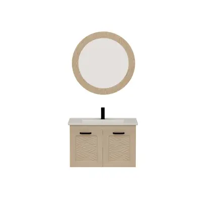 Galia Bathroom Washbasin Cabinet with Framed Wall Mirror, Sink & Side Cabinet Set - Cappuccino