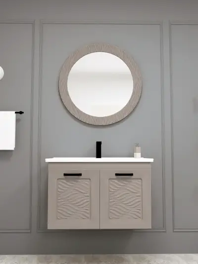 Galia Bathroom Washbasin Cabinet with Framed Wall Mirror, Sink & Side Cabinet Set - Cappuccino