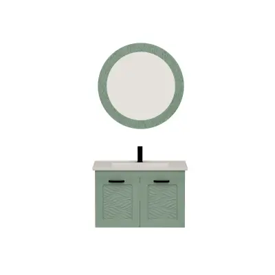 Galia Bathroom Washbasin Cabinet with Framed Wall Mirror, Sink & Side Cabinet Set - Light Green