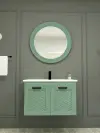 Galia Bathroom Washbasin Cabinet with Framed Wall Mirror, Sink & Side Cabinet Set - Light Green