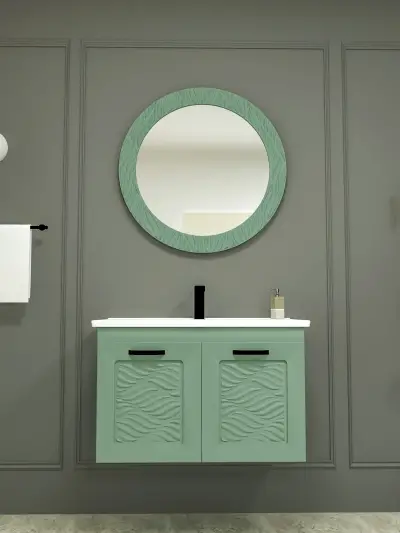 Galia Bathroom Washbasin Cabinet with Framed Wall Mirror, Sink & Side Cabinet Set - Light Green