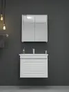 Helenka Bathroom Top-Bottom Washbasin Cabinets with Mirror, Sink & Side Cabinet Set - White