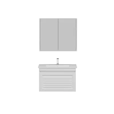 Helenka Bathroom Top-Bottom Washbasin Cabinets with Mirror, Sink & Side Cabinet Set - White