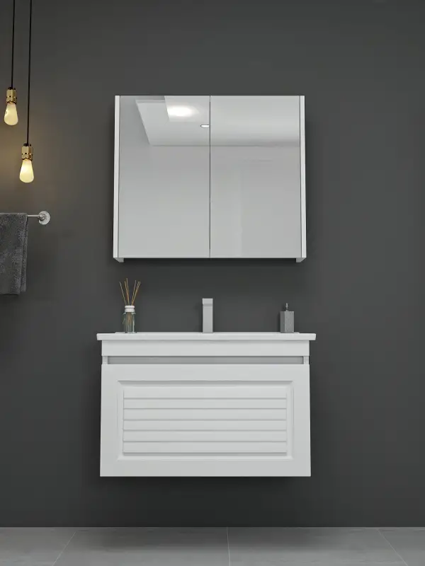 Helenka Bathroom Top-Bottom Washbasin Cabinets with Mirror, Sink & Side Cabinet Set - White