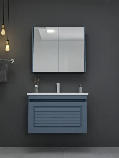 Helenka Bathroom Top-Bottom Washbasin Cabinets with Mirror, Sink & Side Cabinet Set - Ireland Bl