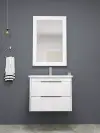 Keops Bathroom Washbasin Cabinet with Framed Wall Mirror, Sink & Side Cabinet Set - White