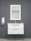 Keops Bathroom Washbasin Cabinet with Framed Wall Mirror, Sink & Side Cabinet Set - White