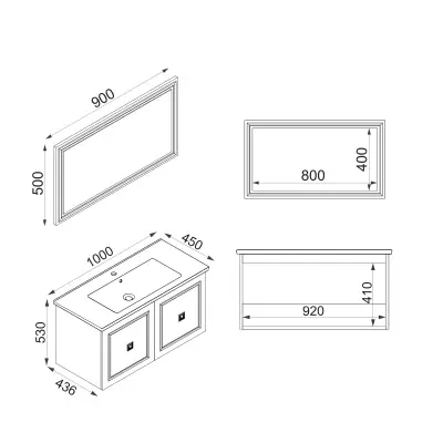 Larissa Bathroom Washbasin Cabinet with Framed Wall Mirror, Sink & Side Cabinet Set - White