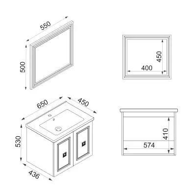 Larissa Bathroom Washbasin Cabinet with Framed Wall Mirror, Sink & Side Cabinet Set - White