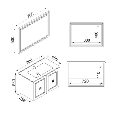 Larissa Bathroom Washbasin Cabinet with Framed Wall Mirror, Sink & Side Cabinet Set - Anthracite