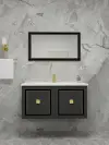 Larissa Bathroom Washbasin Cabinet with Framed Wall Mirror, Sink & Side Cabinet Set - Anthracite