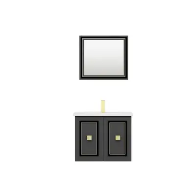 Larissa Bathroom Washbasin Cabinet with Framed Wall Mirror, Sink & Side Cabinet Set - Anthracite