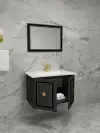 Larissa Bathroom Washbasin Cabinet with Framed Wall Mirror, Sink & Side Cabinet Set - Anthracite