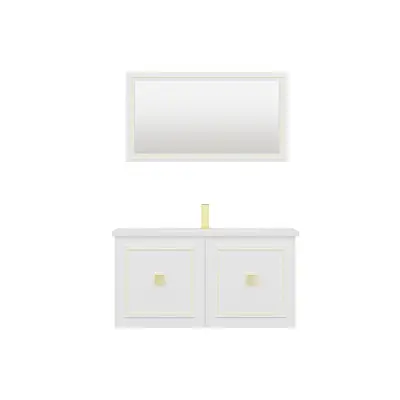 Larissa Bathroom Washbasin Cabinet with Framed Wall Mirror, Sink & Side Cabinet Set - White