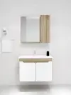 Leny Bathroom Top-Bottom Washbasin Cabinet with Mirror, Sink & Side Cabinet Set - Walnut & W