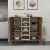 Leander Kitchen Cabinet with Shelves - Light Walnut & Beige