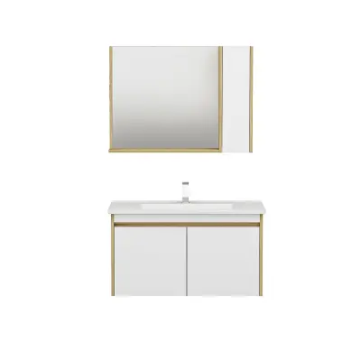 Maya Bathroom Top-Bottom Washbasin Cabinet Mirror, Sink & Side Cabinet Set - Oak & White