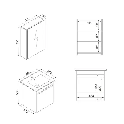 Maya Bathroom Top-Bottom Washbasin Cabinet Mirror, Sink & Side Cabinet Set - Walnut & White