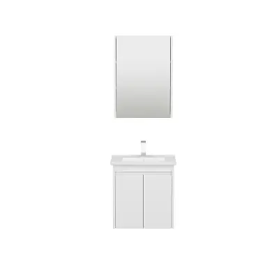 Maya Bathroom Top-Bottom Washbasin Cabinet with Mirror, Sink & Side Cabinet Set - White