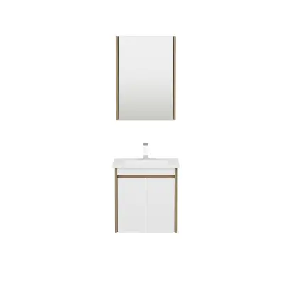 Maya Bathroom Top-Bottom Washbasin Cabinet Mirror, Sink & Side Cabinet Set - Walnut & White