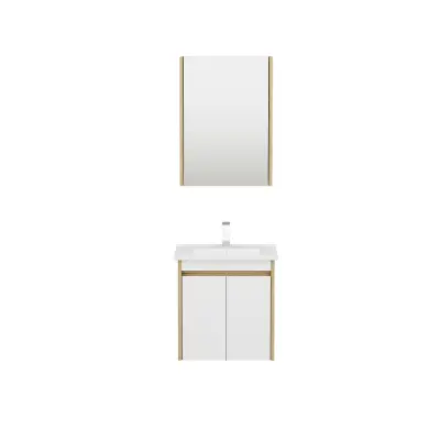 Maya Bathroom Top-Bottom Washbasin Cabinet Mirror, Sink & Side Cabinet Set - Oak & White