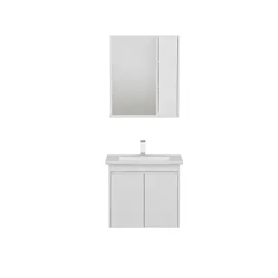 Maya Bathroom Top-Bottom Washbasin Cabinet with Mirror, Sink & Side Cabinet Set - White