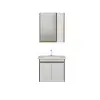 Maya Bathroom Top-Bottom Washbasin Cabinet Mirror, Sink & Side Cabinet Set - Walnut & White