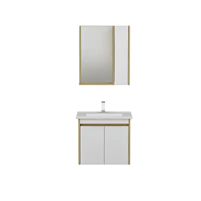 Maya Bathroom Top-Bottom Washbasin Cabinet Mirror, Sink & Side Cabinet Set - Oak & White