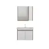 Maya Bathroom Top-Bottom Washbasin Cabinet Mirror, Sink & Side Cabinet Set - Walnut & White