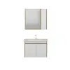 Maya Bathroom Top-Bottom Washbasin Cabinet Mirror, Sink & Side Cabinet Set - Oak & White