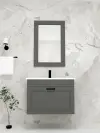 Moderno Bathroom Washbasin Cabinet with Framed Wall Mirror, Sink & Side Cabinet Set - Anthracite