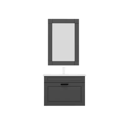 Moderno Bathroom Washbasin Cabinet with Framed Wall Mirror, Sink & Side Cabinet Set - Anthracite