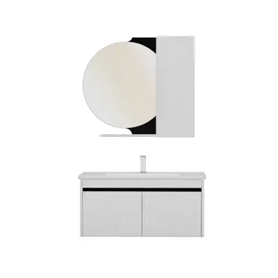 Regnum Bathroom Top-Bottom Washbasin Cabinet Mirror and Sink Set - White & Black