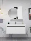 Regnum Bathroom Top-Bottom Washbasin Cabinet Mirror and Sink Set - White & Black