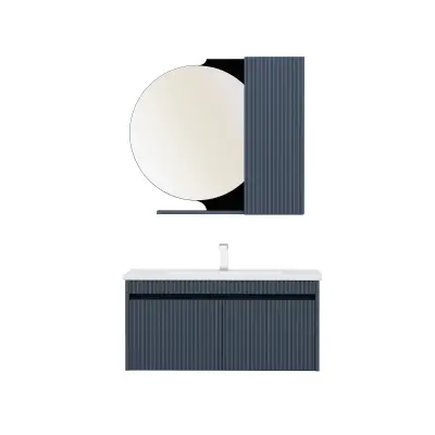 Regnum Bathroom Top-Bottom Washbasin Cabinet Mirror and Sink Set - Ireland Blue & Black