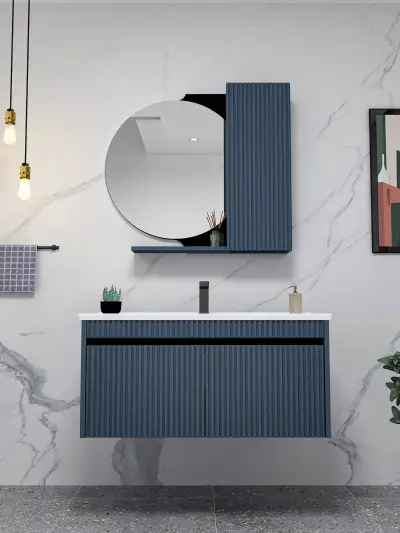 Regnum Bathroom Top-Bottom Washbasin Cabinet Mirror and Sink Set - Ireland Blue & Black