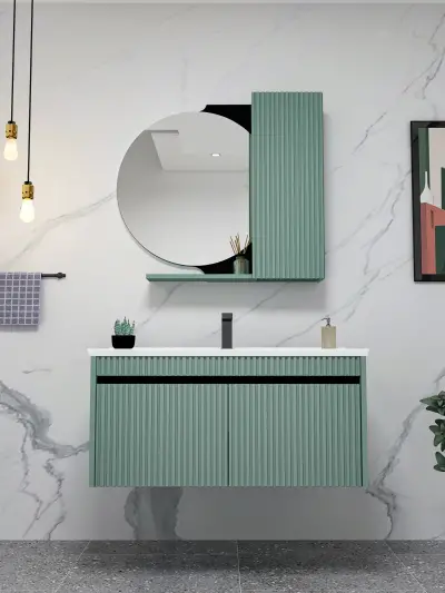 Regnum Bathroom Top-Bottom Washbasin Cabinet Mirror and Sink Set - Light Green & Black