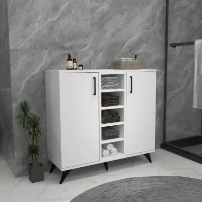 Leander Bathroom Cabinet with Shelves - White