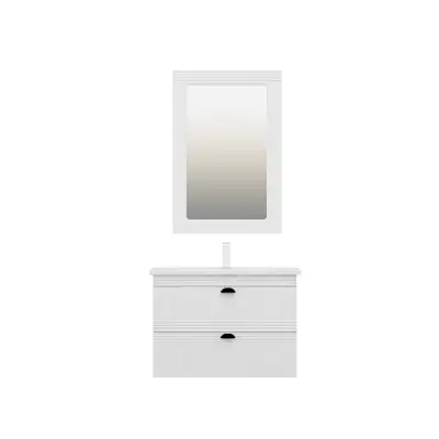 Sanvela Bathroom Washbasin Cabinet with Framed Wall Mirror, Sink & Side Cabinet Set - White