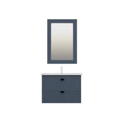 Sanvela Bathroom Washbasin Cabinet with Framed Wall Mirror, Sink & Side Cabinet Set - Ireland Bl