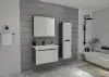 Evola Bathroom Top-Bottom Washbasin Cabinets with Mirror, Sink & Side Cabinet Set - White & 