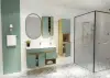 Alexa Bathroom Top-Bottom Washbasin Cabinet Mirror, Sink and Side Cabinet Set - Light Green & Oa