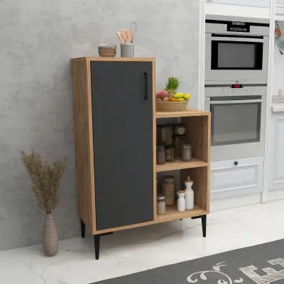 Beate Kitchen Cabinet with Shelves - Atlantic Pine & Anthracite