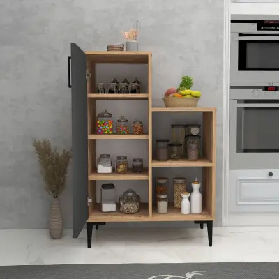 Beate Kitchen Cabinet with Shelves - Atlantic Pine & Anthracite