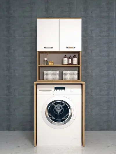 Bion Top-Bottom Washing Machine Cabinet with Side High Cabinet - Oak & White