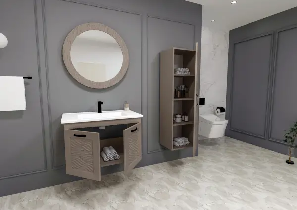 Galia Bathroom Washbasin Cabinet with Framed Wall Mirror, Sink & Side Cabinet Set - Cappuccino
