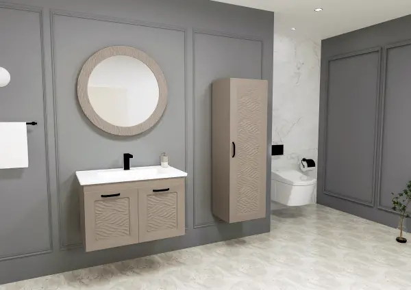 Galia Bathroom Washbasin Cabinet with Framed Wall Mirror, Sink & Side Cabinet Set - Cappuccino